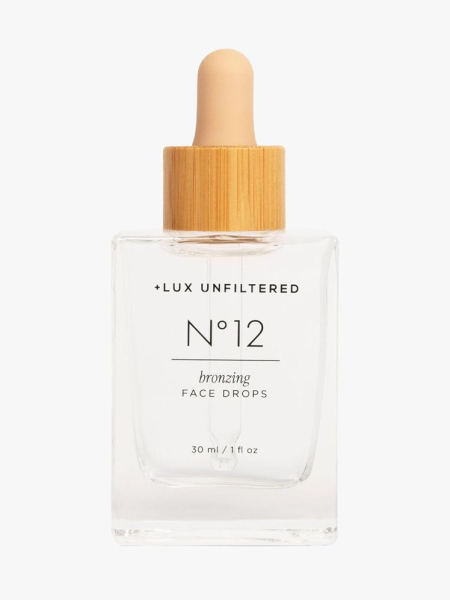 Lux Unfiltered N°12 Self Tanning Face Drops in branded component on a light gray background